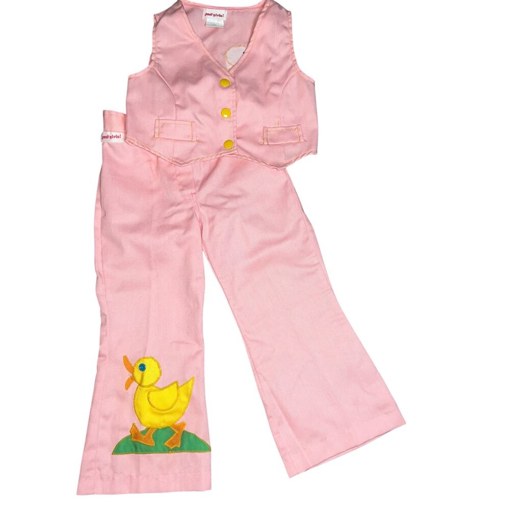 Just Girls retro Vtg 1970s pink 4T outfit vest and bell bottoms yellow duck